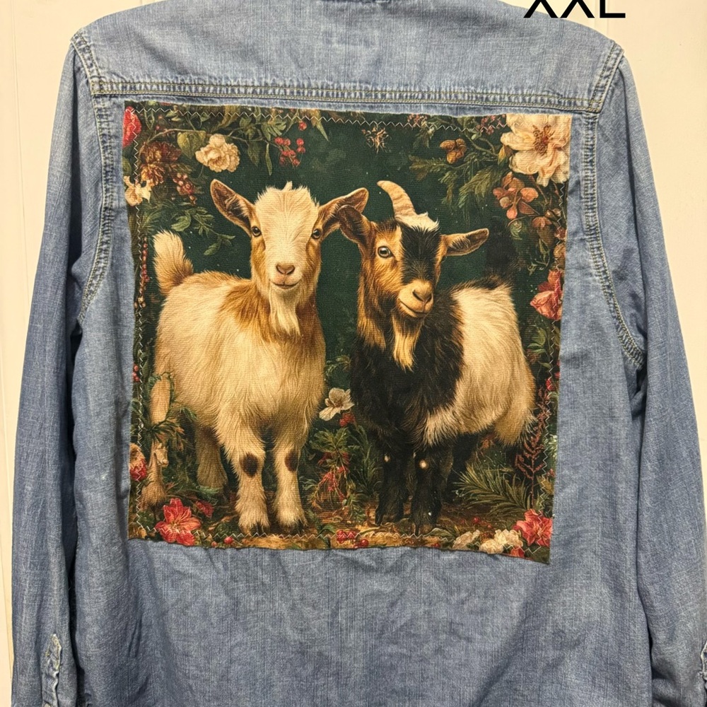 Denim Jacket with Vintage Goat Patch